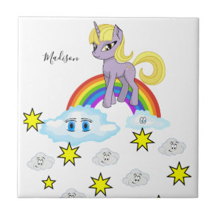 Keramikfliese Lila Pony Regenbogen Fröhliche Wolke