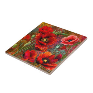 Keramikfliese mit rotem Mohn