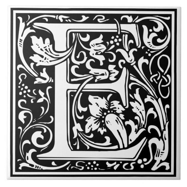 Keramikfliese - Monogramm Alphabet E Schwarz Weiß (Vorderseite)