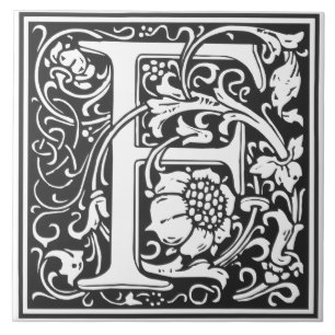 Keramikfliese - Monogramm Alphabet F schwarz Weiß