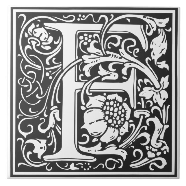 Keramikfliese - Monogramm Alphabet F schwarz Weiß (Vorderseite)