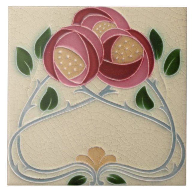 Keramikfliese - rosa Rosen (Vorderseite)