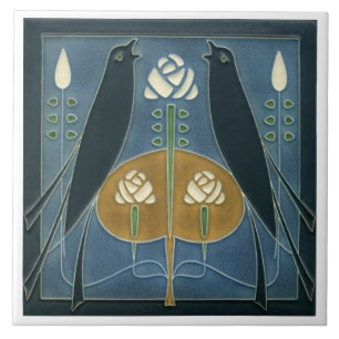 Keramikfliese - Songbird Art Nouveau Floral Weiß