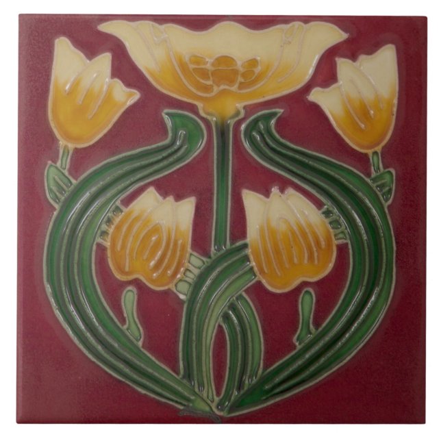 Keramikfliese - Tulpen Art Nouveau Fliese (Vorderseite)