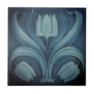 Keramikfliese Vintage Hellblaue Tulpen Jugendstil