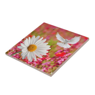 Keramikfliese Weiße Daisy Taube Blumenmuster