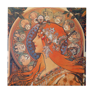 Keramikfliese - Zodiac Art Nouveau Frau