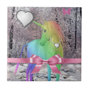 Keramikfliesen-Einhorn rosa Schleife Fliese