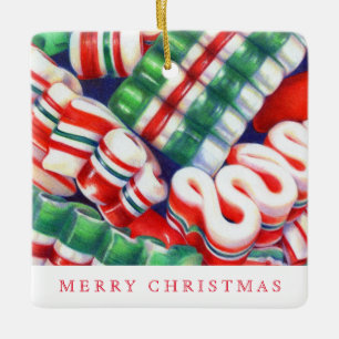 KERAMIKSCHMUCK IN FORM VON SCHLEIFEN-ZUCKERSTANGEN KERAMIKORNAMENT