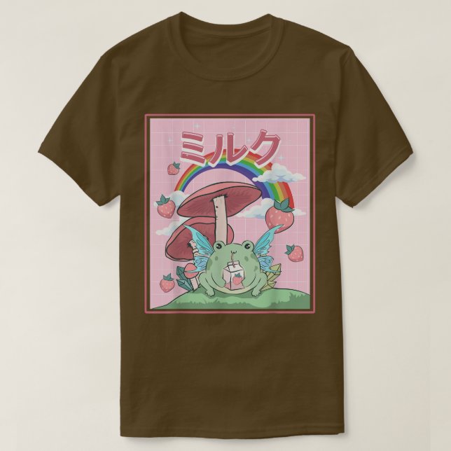 Kernästhetische Kawaii Frog Drinking Japanisch T-Shirt (Design vorne)