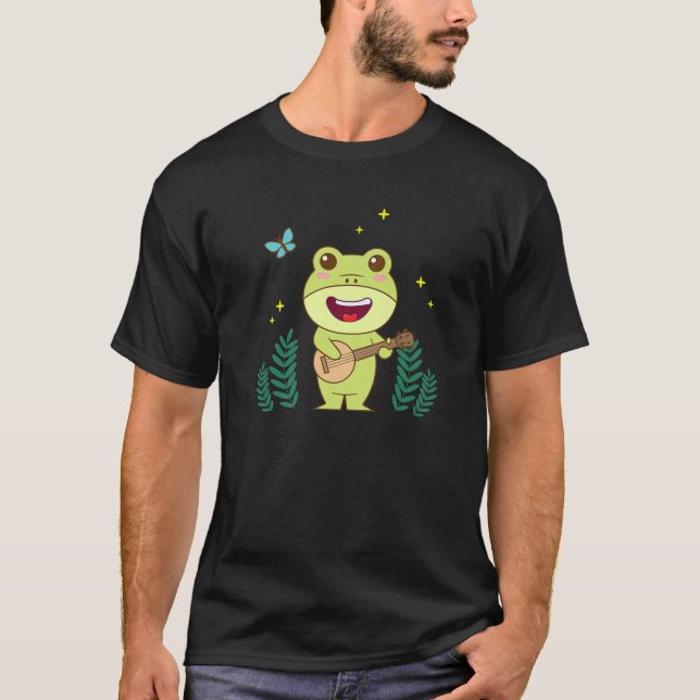 Kernästhetischer Schmetterling Kawaii Frog Playin T-Shirt (Vorderseite)
