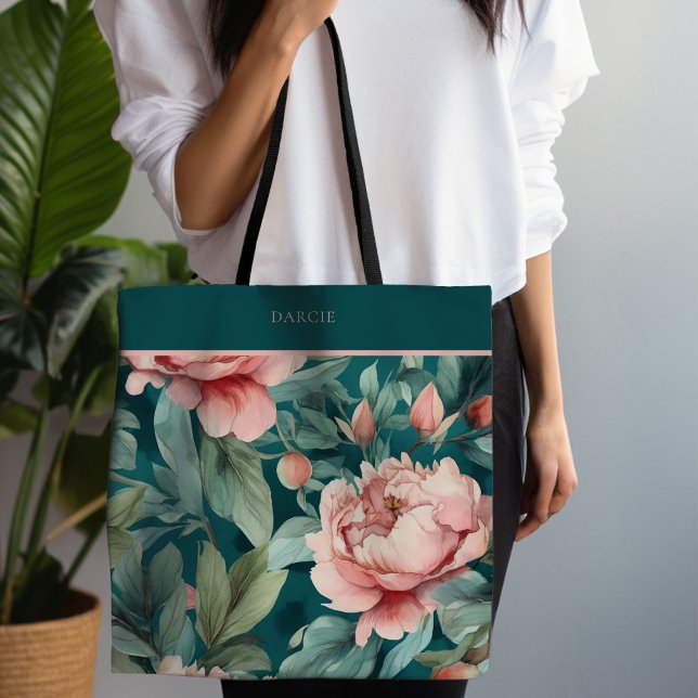 Kerne Rosa und grüne Blüte Tasche (Pink and green tote)