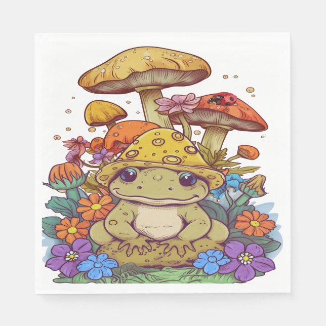 Kernfrosch-Blume-Pilze Serviette (Vorderseite)