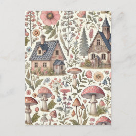 Kerngehäuse Pilz- und Blumenmuster Postkarte
