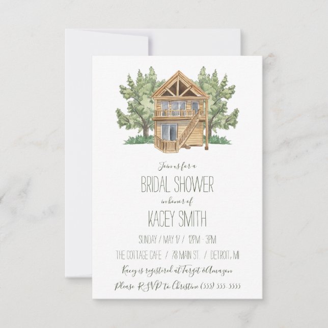 Kernkabine, Hütte, Brautparty Garten Einladung (Vorderseite)