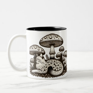 Kernkatze mit Pilzen Zweifarbige Tasse