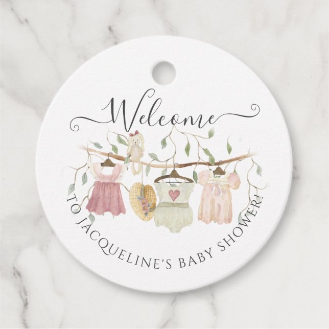 Kernkleidung Pink Dress Girl Babydusche Geschenkanhänger (Vorderseite)