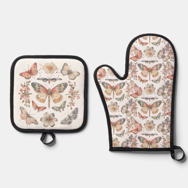 Kernstil-Schmetterlingsmotten Ofenhandschuh & Topflappen-Set (Vorderseite)