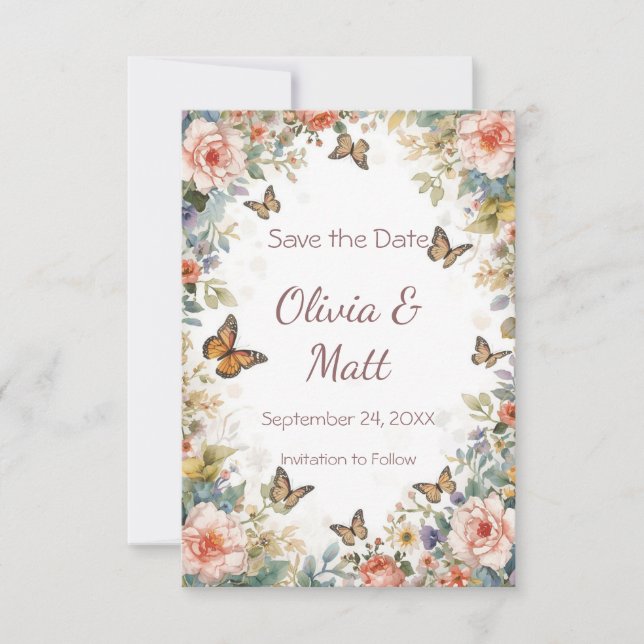 Kernstück Wildblume Butterfly Save the Date (Vorderseite)