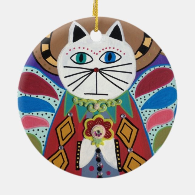 Kerri Ambrosino Kunst-Verzierungs-Katzen-Engel Keramik Ornament (Hinten)