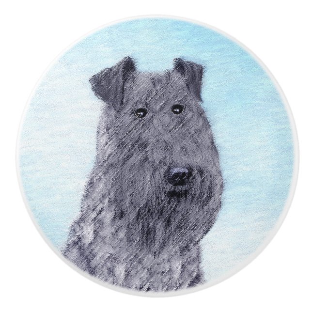 Kerry Blue Terrier Malerei Niedliche Original Dog  Keramikknauf (Vorderseite)
