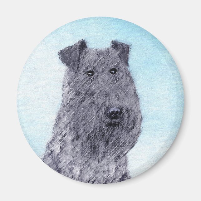 Kerry Blue Terrier Malerei Niedliche Original Dog  Magnet (Vorne)