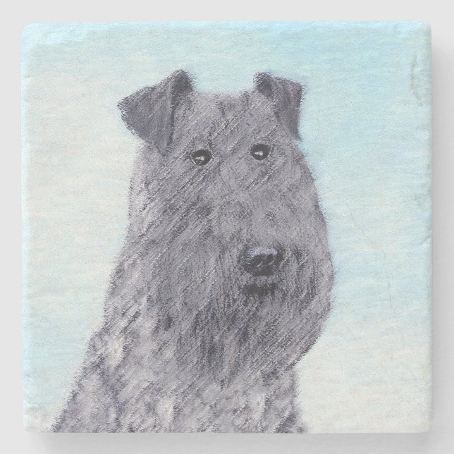 Kerry Blue Terrier Painting Cute Original Dog Art Steinuntersetzer (Vorderseite)