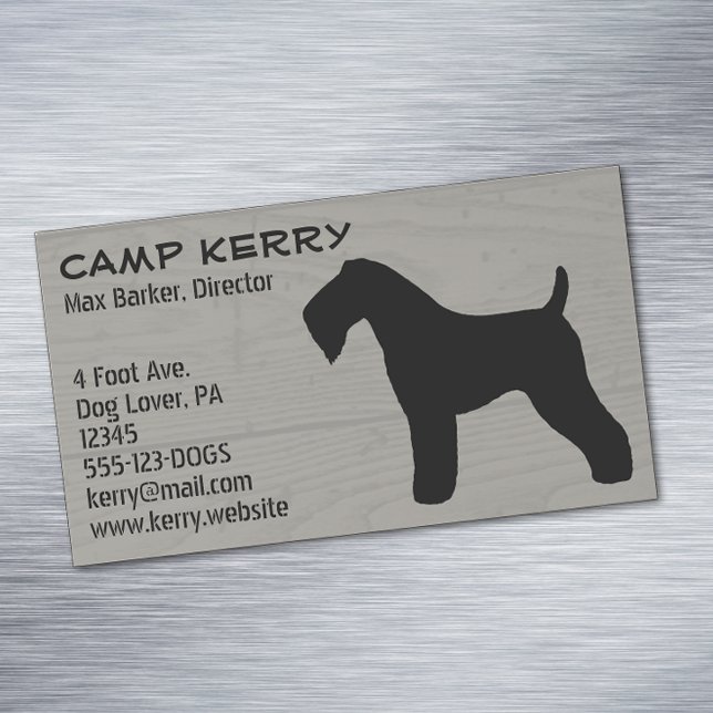 Kerry Blue Terrier Silhouette Wood Grain Style Magnetische Visitenkarte (Von Creator hochgeladen)