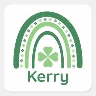 Kerry Name Clover Boho Rainbow Quadratischer Aufkleber