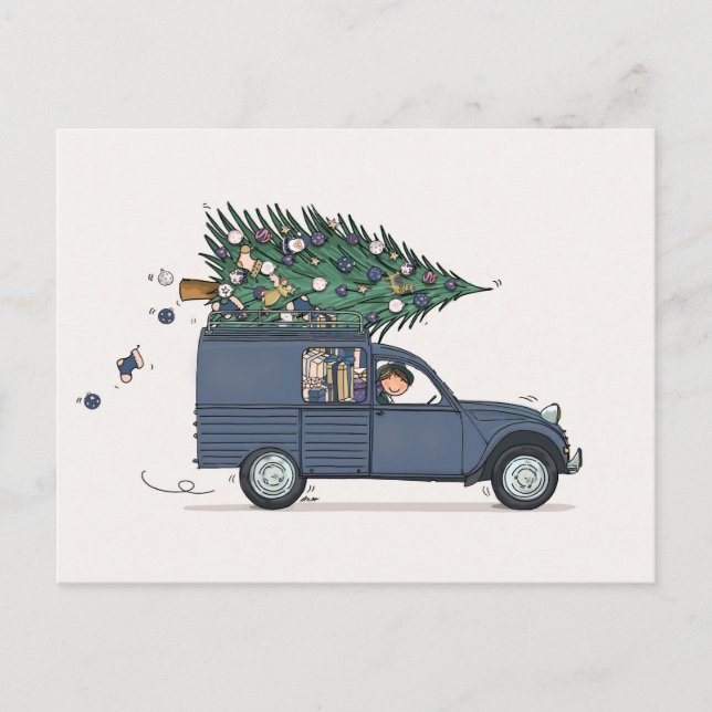 Kerstkaart Besteleend blauw Postkarte (Vorderseite)