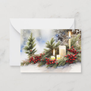 Kerzen Beeren und Tannenbudget Mini-Weihnachten Mitteilungskarte