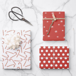 Kerzen Dosen und Schneeflocken Rote Weihnachten Geschenkpapier Set