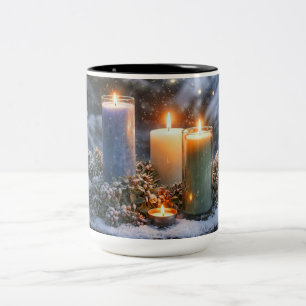 Kerzen im Schnee Hübscher Mystischer Kaffee Zweifarbige Tasse