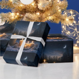 Kerzen im Schnee mit zunehmendem Mond Julfest Geschenkpapier