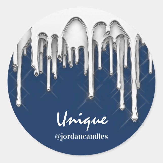 Kerzen Kleiner BusIness Name Silbergrau Tropfen Runder Aufkleber (Vorderseite)