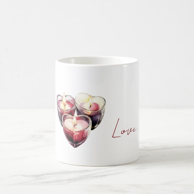 Kerzen mit rotem Herzen Kaffeetasse (Mittel)