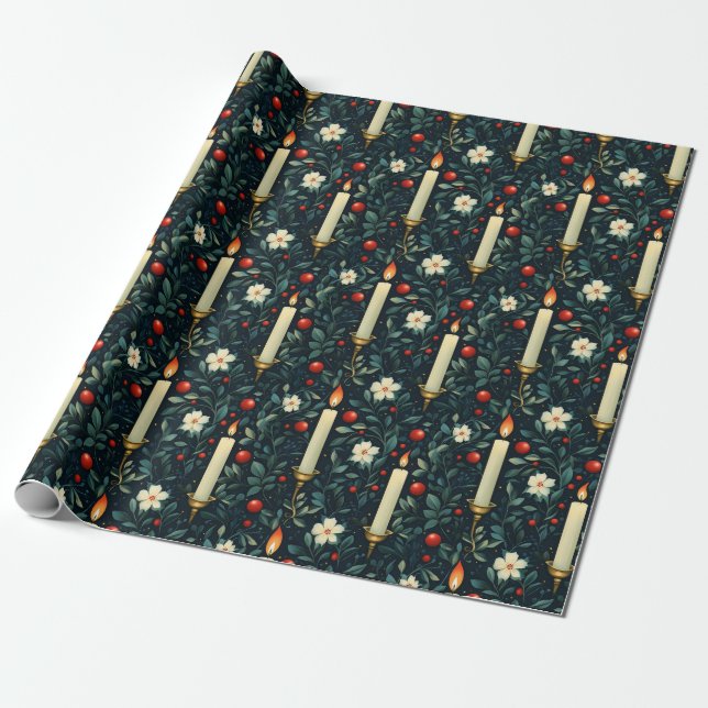 Kerzen und Grünpflanzen Xmas Geschenkpapier (Ungerollt)