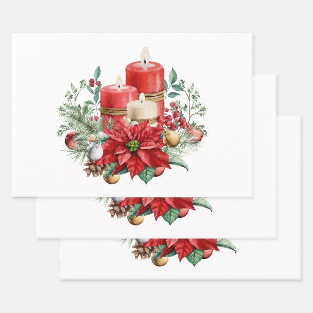 Kerzen und Poinsettia Bouquet Weihnachten Geschenkpapier Set (Set)