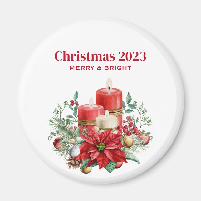 Kerzen und Poinsettia Bouquet Weihnachten Magnet (Vorne)