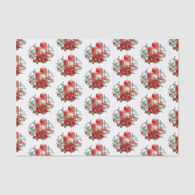 Kerzen und Poinsettia Bouquet Weihnachtsmuster Seidenpapier (Vorderseite)