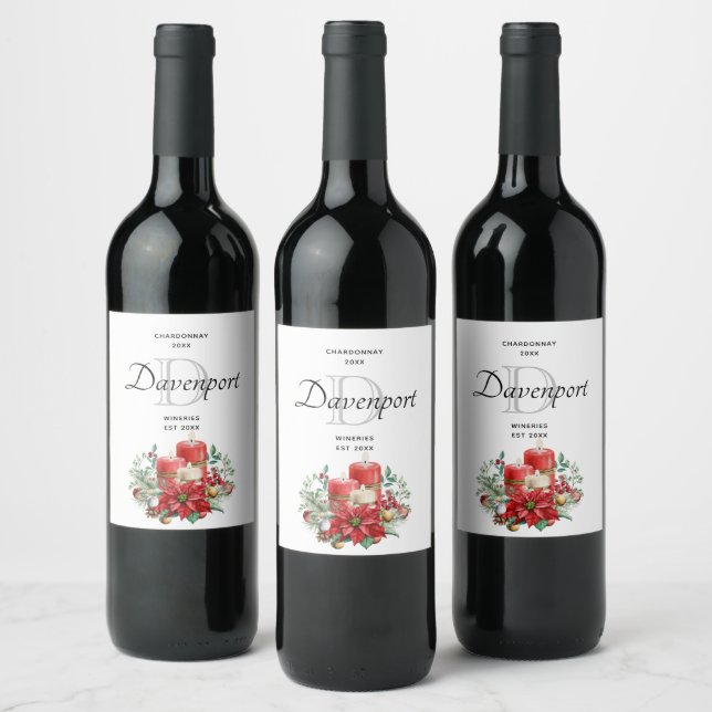 Kerzen und Poinsettia Weinkultur und Erde Weinetikett (Flaschen)