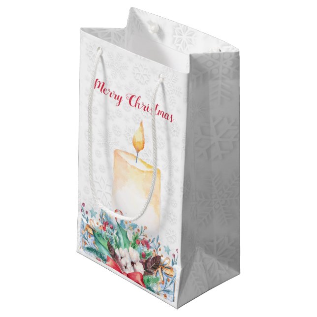 Kerzen und Weihnachtsdekoration Kleine Geschenktüte (Vorderseite Schrägansicht)