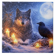 Kerzen zur Wintersonnenwende Wolf Rabe und Eule