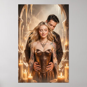 Kerzenbeleuchtete Liebende im Poster Golden Hush