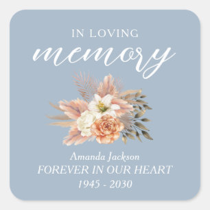 Kerzenetikett Dusty Blue "In Loving Memory" Quadratischer Aufkleber