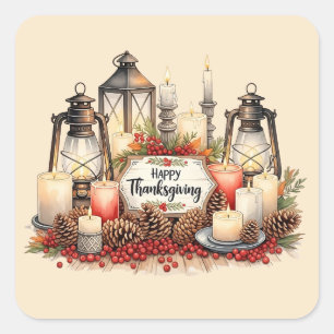Kerzenlicht-Dankbarkeit – Thanksgiving-Segen Quadratischer Aufkleber