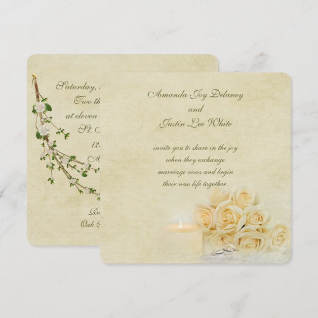 Kerzenlicht und Ringe Einladung (Vorne/Hinten)