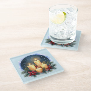 Kerzenschein zu Weihnachten mit Poinsettien Glasuntersetzer