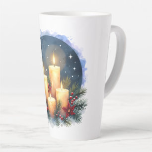 Kerzenschein zu Weihnachten mit Poinsettien Milchtasse