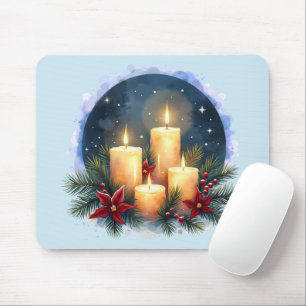 Kerzenschein zu Weihnachten mit Poinsettien Mousepad